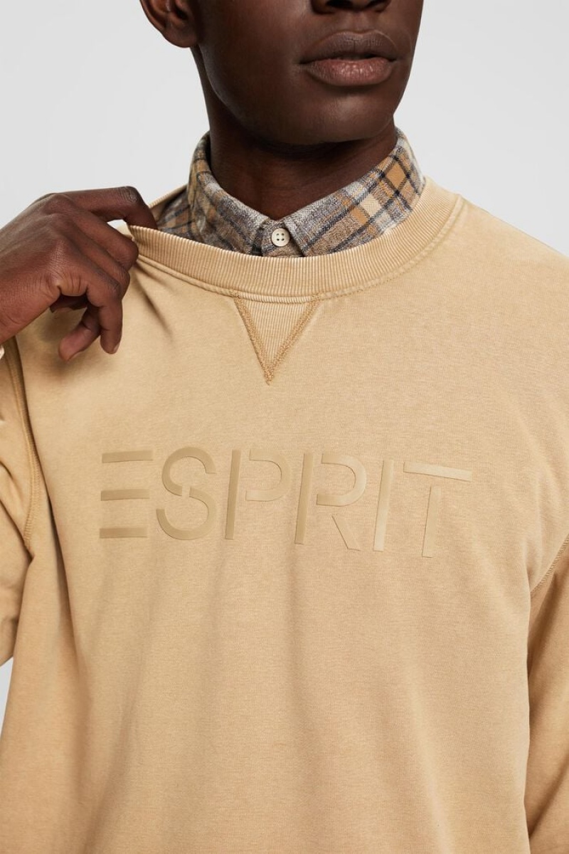 Pánské Mikiny Esprit Logo Print Crewneck Hnědožlutý Béžový | KQN136972