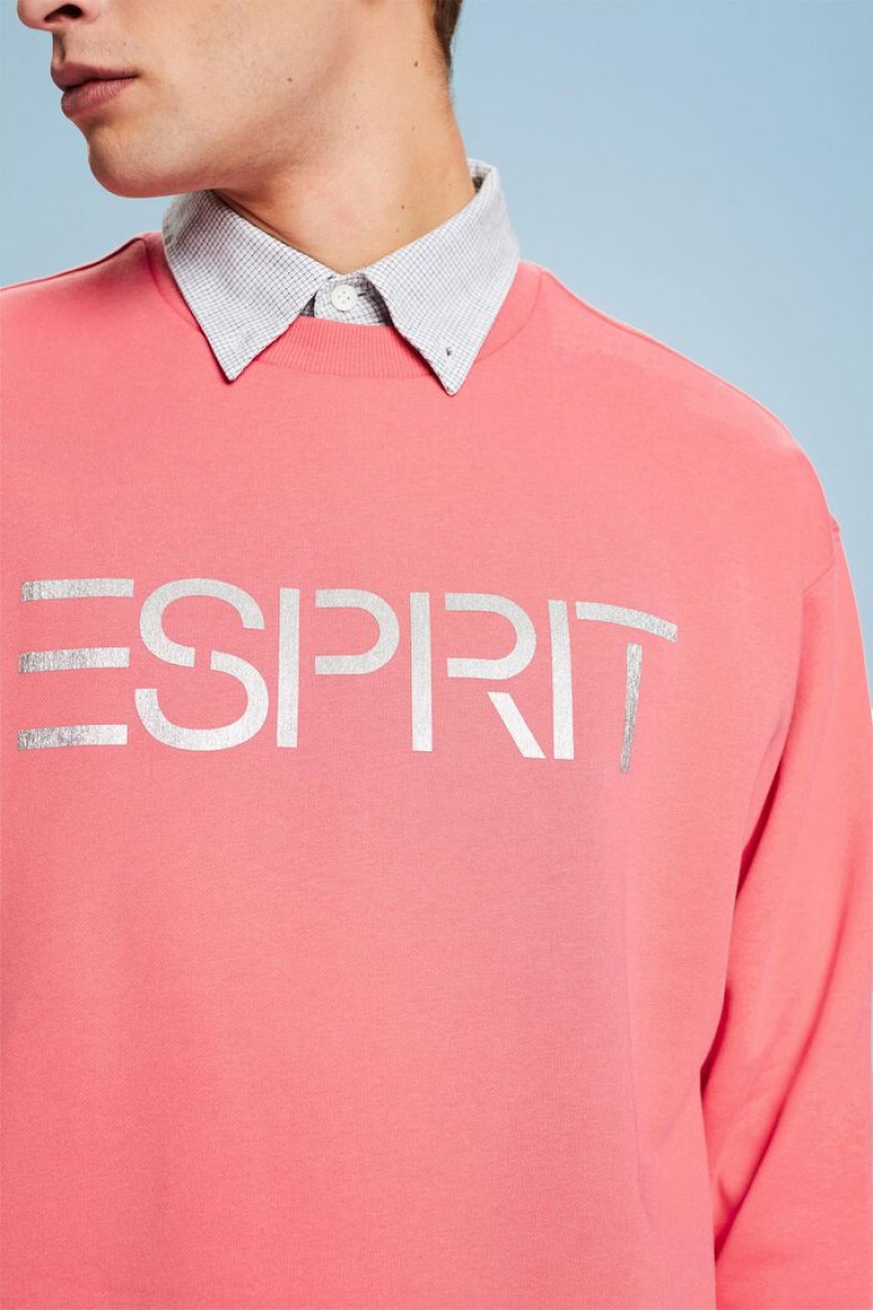 Pánské Mikiny Esprit Organic Bavlněné Logo Crewneck Růžové | DKP368179