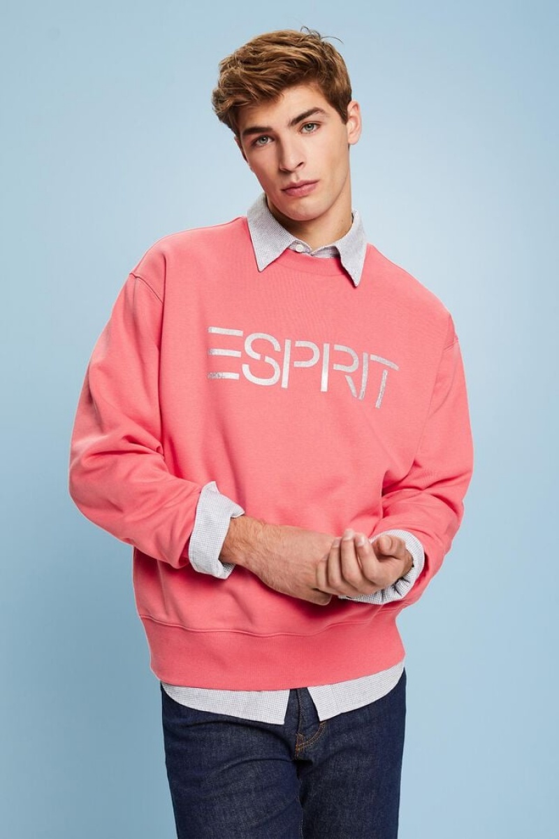 Pánské Mikiny Esprit Organic Bavlněné Logo Crewneck Růžové | DKP368179