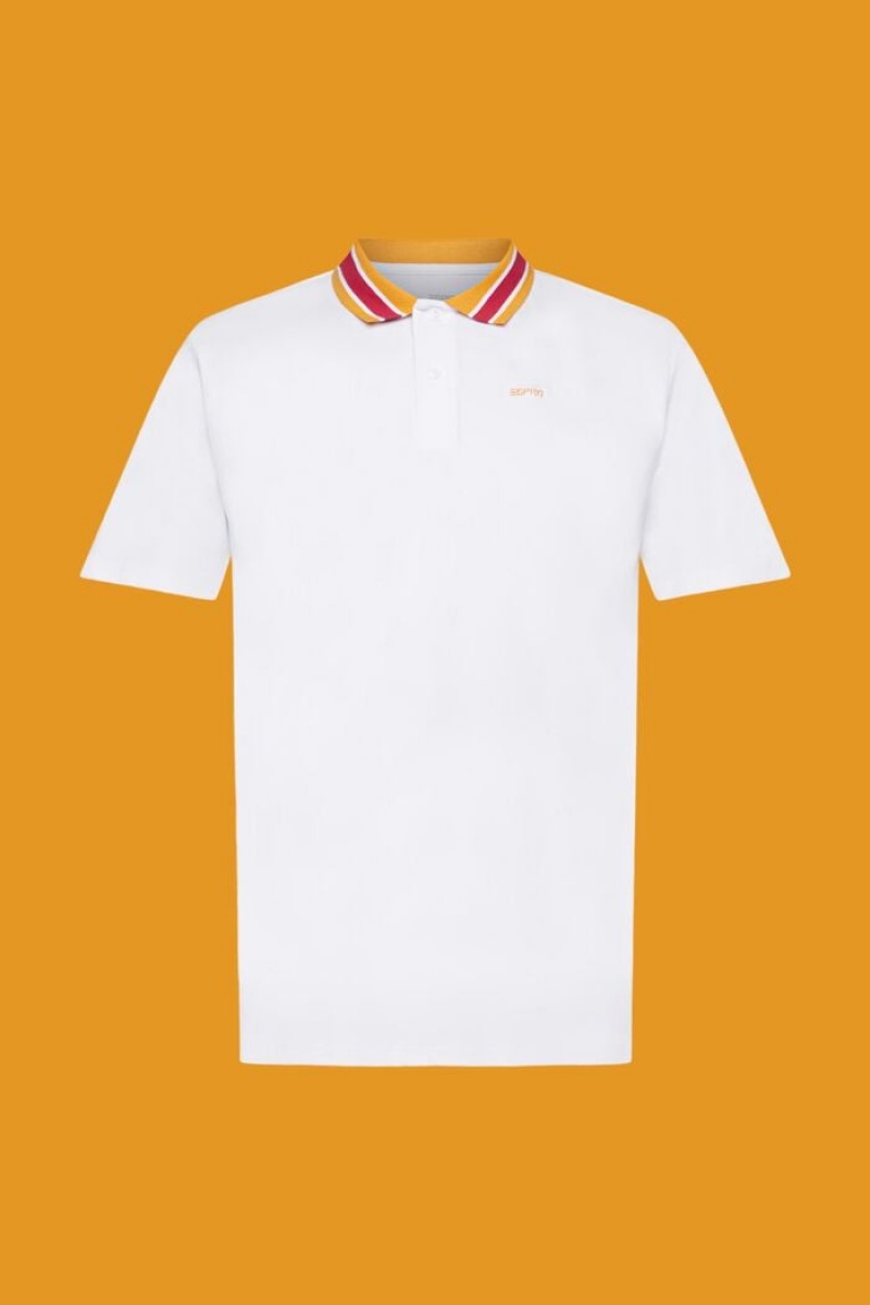 Pánské Polo Triko Esprit Bavlněné Pique With Pruhovaný Collar Bílé | SHV327081