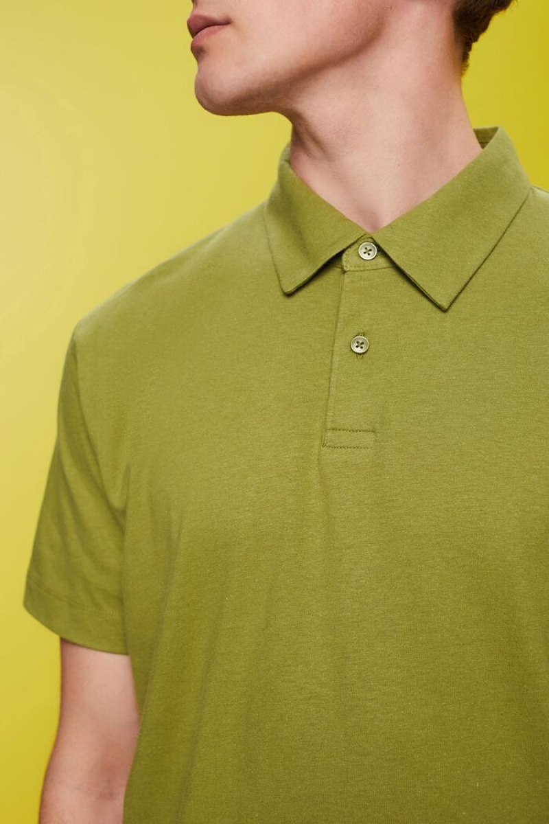 Pánské Polo Triko Esprit Bavlněné-linen Blend Zelene | XGZ481597