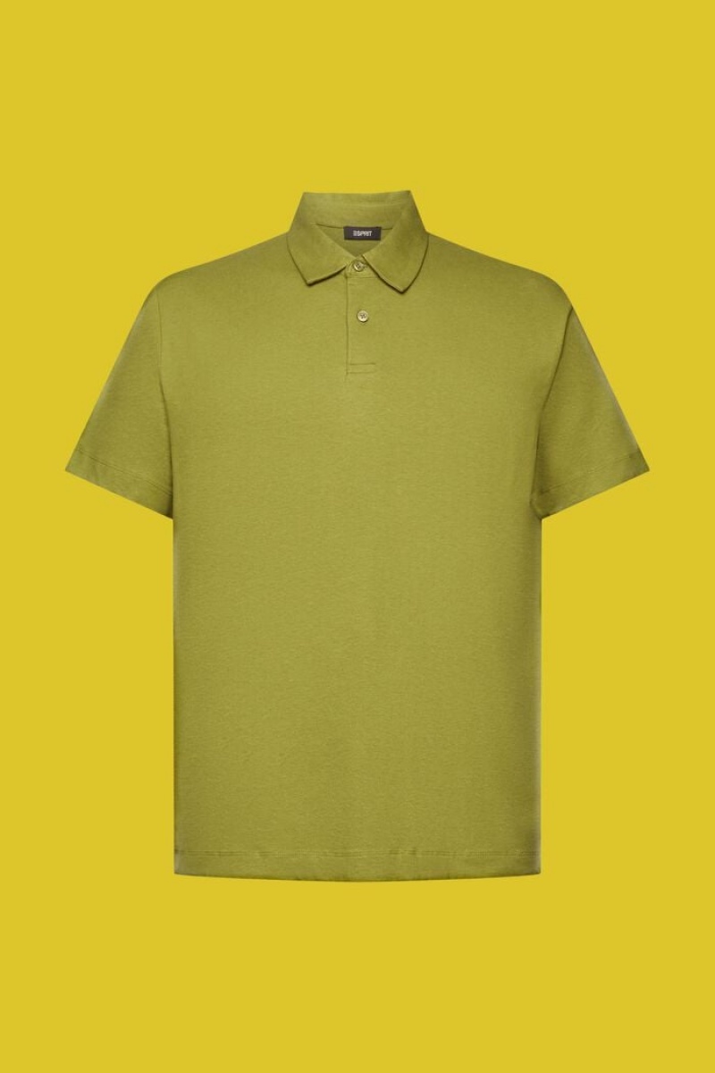 Pánské Polo Triko Esprit Bavlněné-linen Blend Zelene | XGZ481597