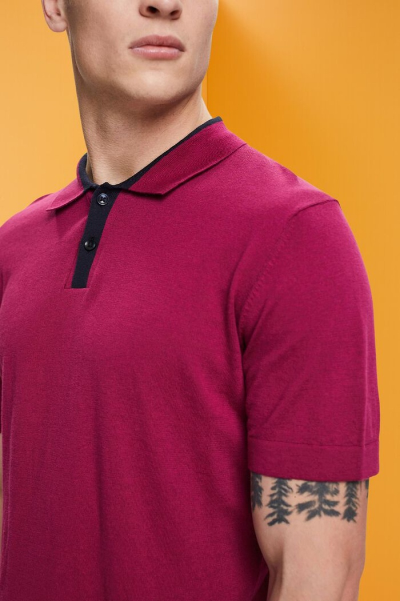 Pánské Polo Triko Esprit Blended Tencel And Sustainable Bavlněné Tmavě Růžové | QFV306147