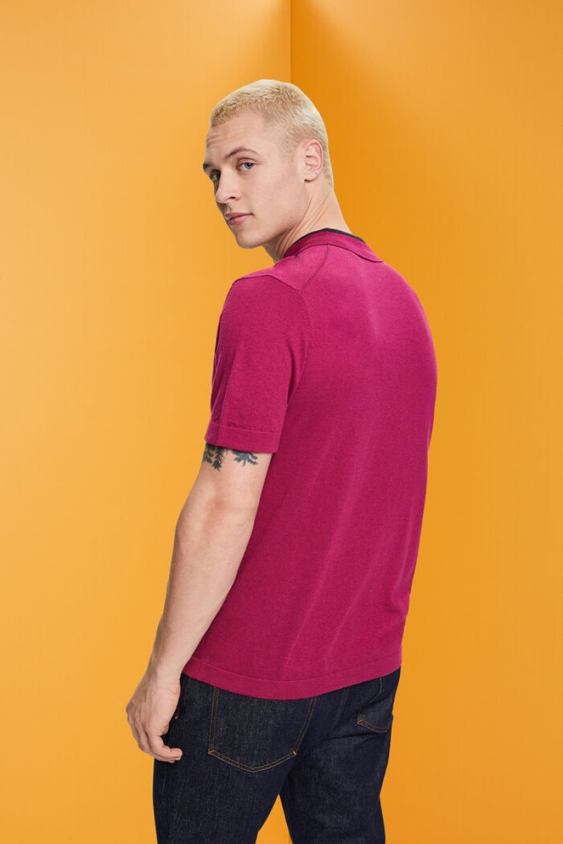 Pánské Polo Triko Esprit Blended Tencel And Sustainable Bavlněné Tmavě Růžové | QFV306147