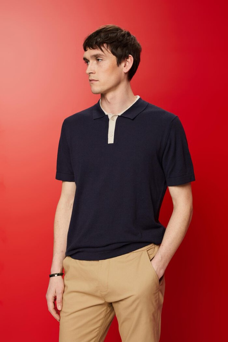 Pánské Polo Triko Esprit Blended Tencel And Sustainable Bavlněné Tmavě Blankyt | NPV149378