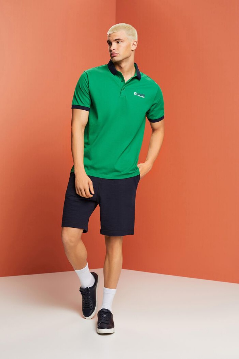 Pánské Polo Triko Esprit Logo Print Bavlněné Tyrkysové Zelene | PJR694102