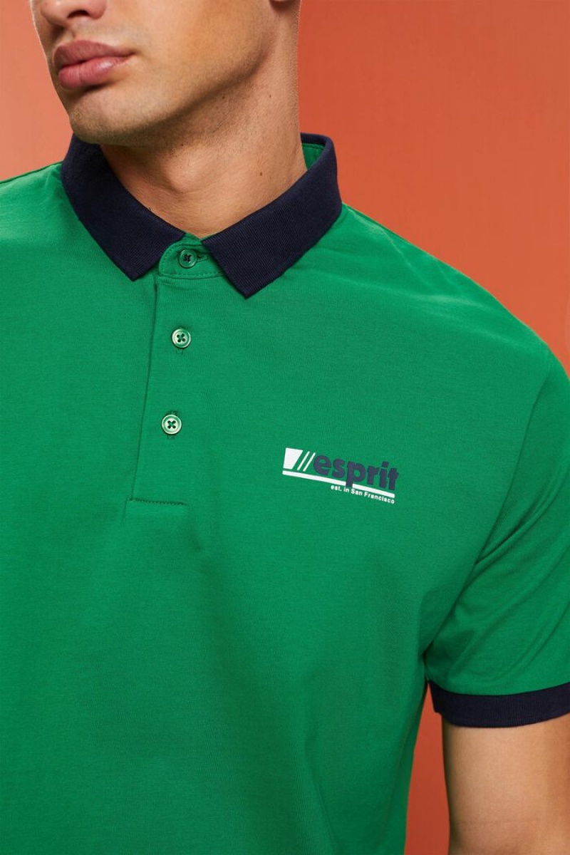 Pánské Polo Triko Esprit Logo Print Bavlněné Tyrkysové Zelene | PJR694102