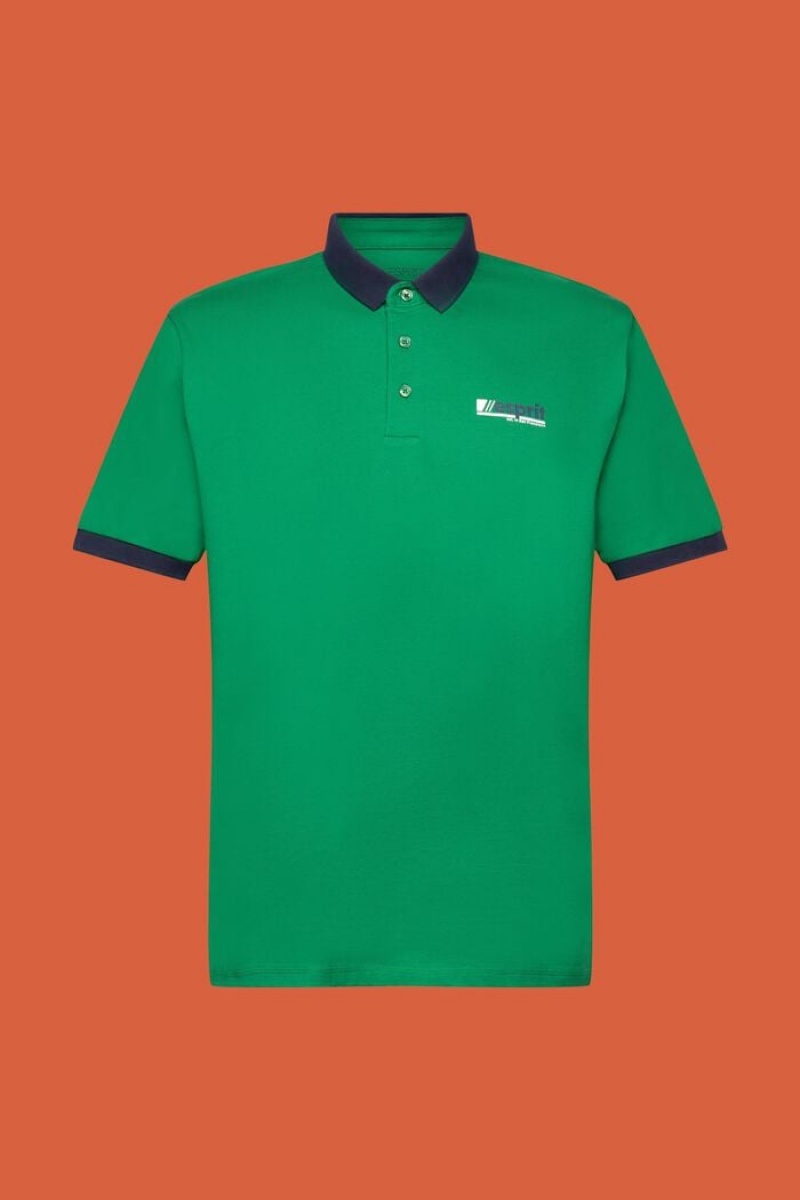 Pánské Polo Triko Esprit Logo Print Bavlněné Tyrkysové Zelene | PJR694102