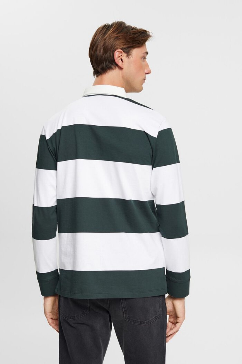 Pánské Polo Triko Esprit Long-sleeved With Stripes Tmavě Tyrkysové Zelene | EPG054397