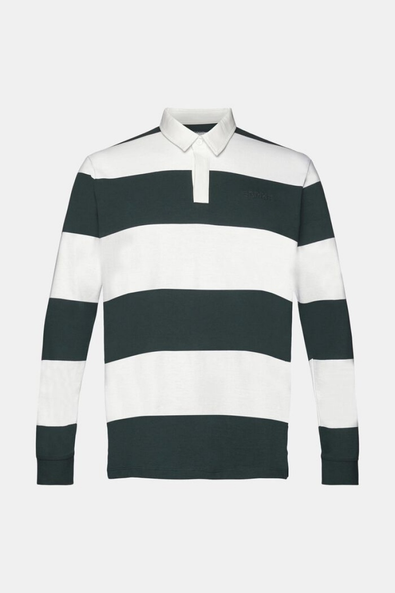 Pánské Polo Triko Esprit Long-sleeved With Stripes Tmavě Tyrkysové Zelene | EPG054397