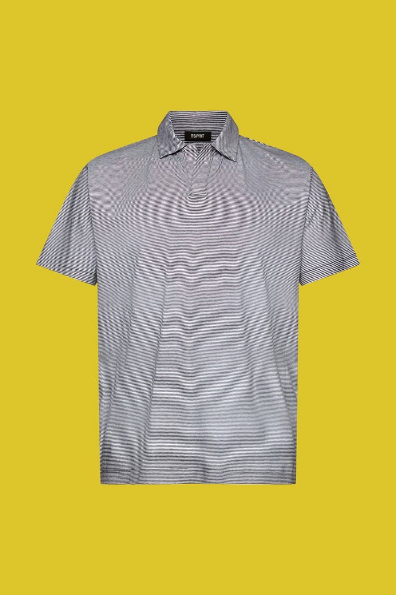 Pánské Polo Triko Esprit Pruhovaný,Bavlněné-linen Blend Tmavě Blankyt | NHF038921