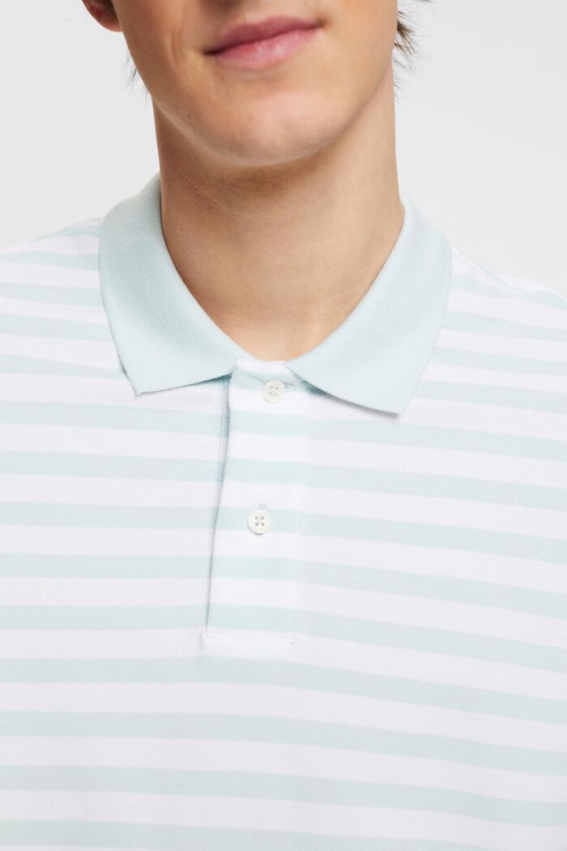 Pánské Polo Triko Esprit Pruhovaný Slim Fit Světle Tyrkysové Zelene | KOC895407