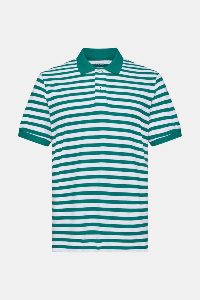 Pánské Polo Triko Esprit Pruhovaný Slim Fit Tyrkysové Zelene | MBA049127