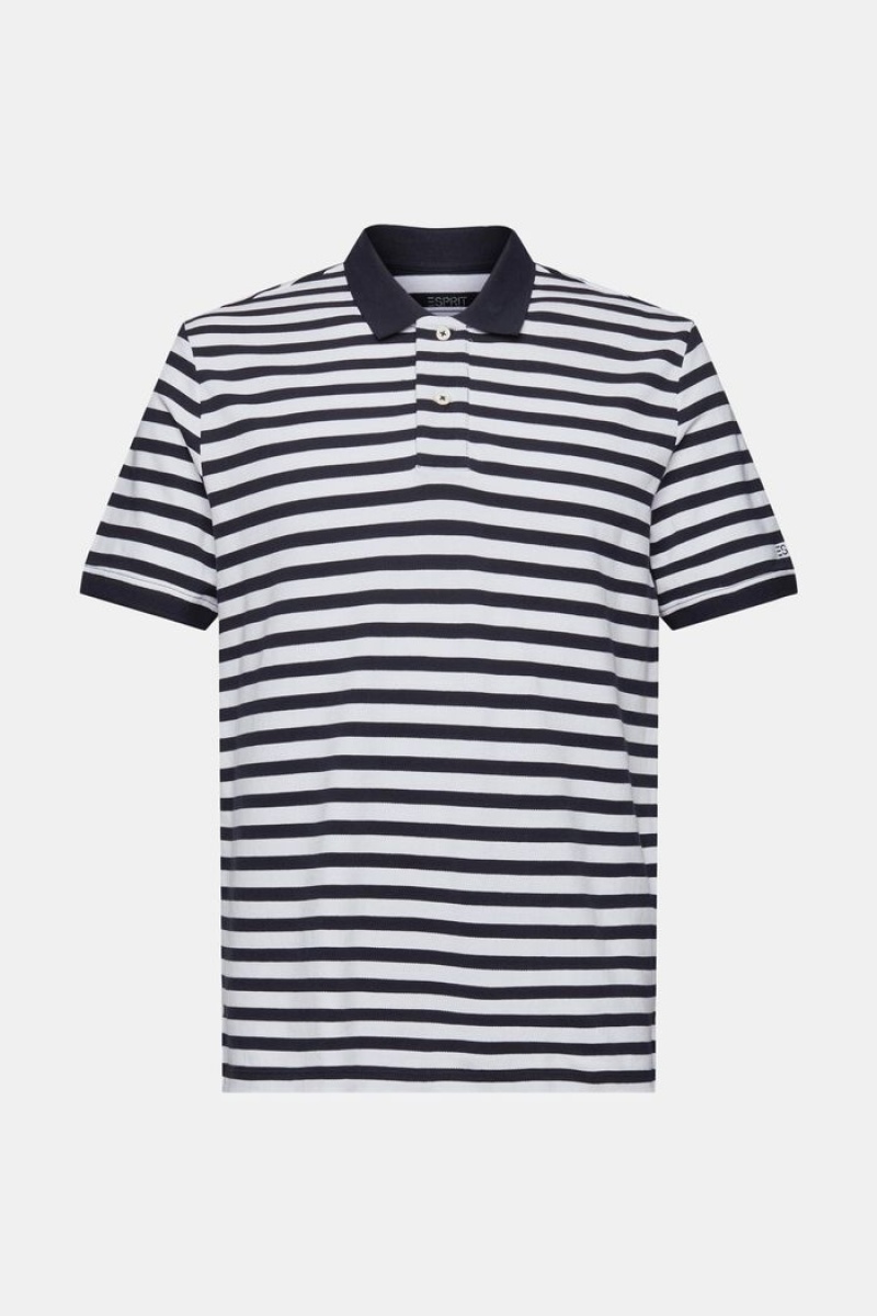 Pánské Polo Triko Esprit Pruhovaný Slim Fit Tmavě Blankyt | MQF642789