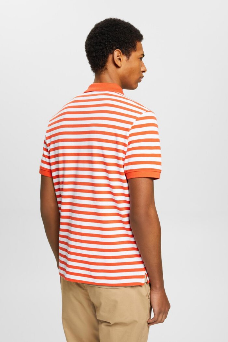 Pánské Polo Triko Esprit Pruhovaný Slim Fit Oranžové Červené | WVD520746