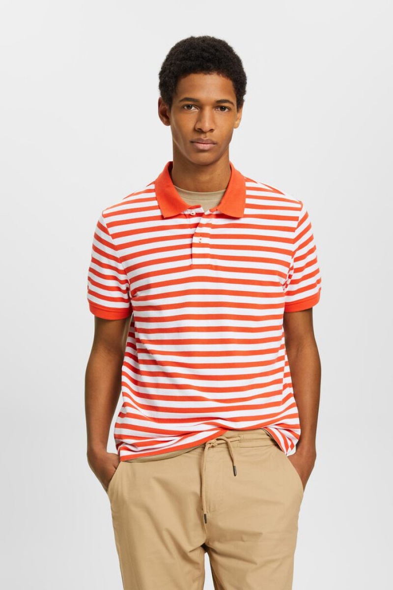 Pánské Polo Triko Esprit Pruhovaný Slim Fit Oranžové Červené | WVD520746