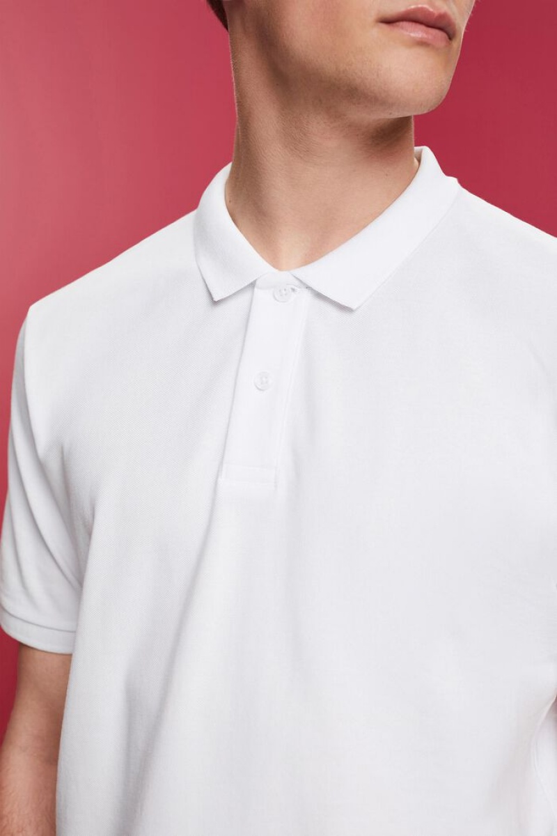 Pánské Polo Triko Esprit Slim Fit Bavlněné Pique Bílé | FOA934826