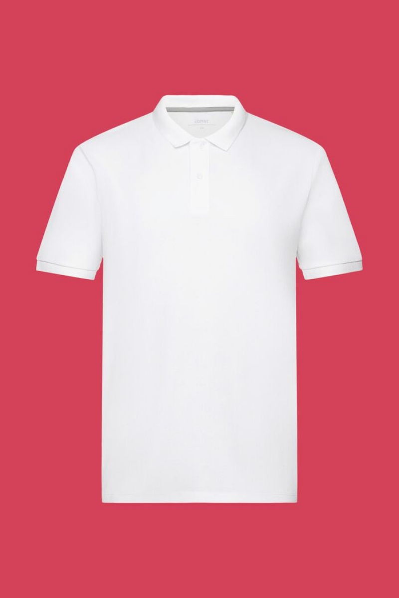 Pánské Polo Triko Esprit Slim Fit Bavlněné Pique Bílé | FOA934826