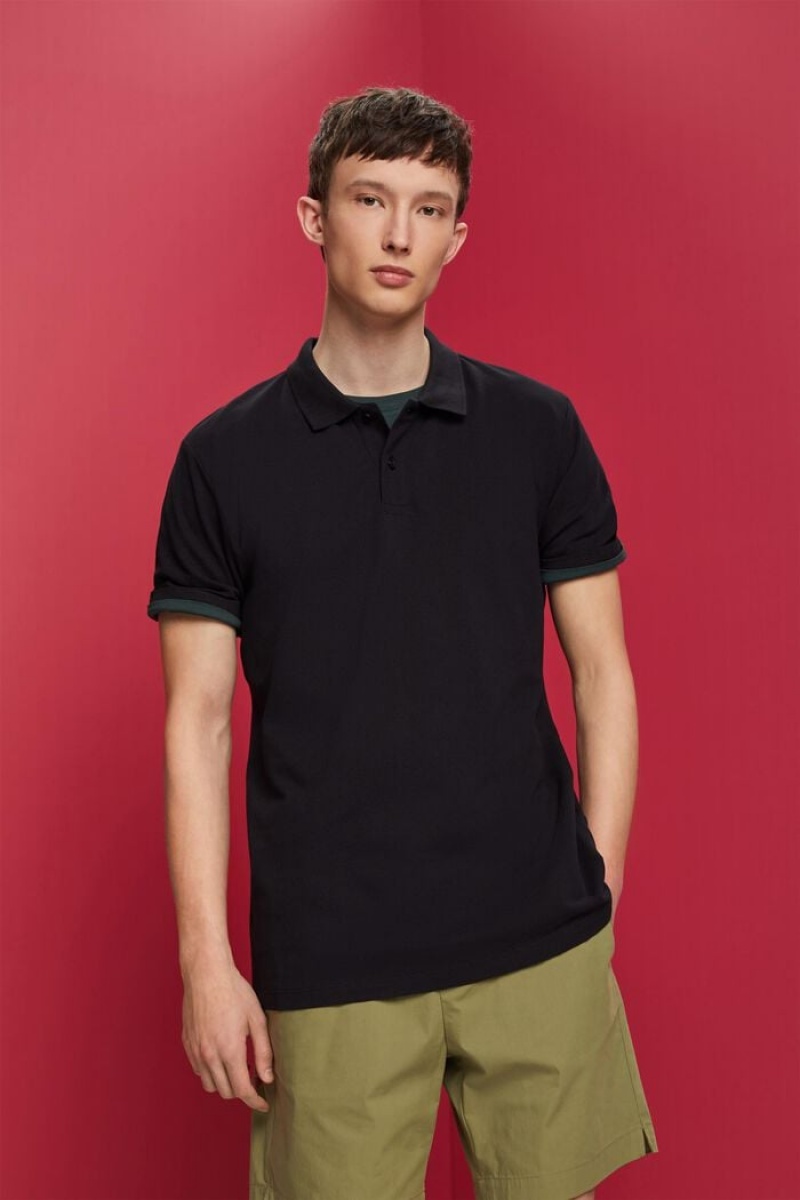 Pánské Polo Triko Esprit Slim Fit Bavlněné Pique Černé | ACT750128