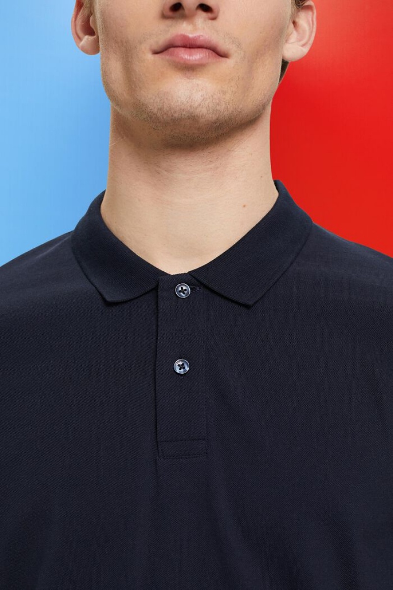 Pánské Polo Triko Esprit Slim Fit Bavlněné Pique Tmavě Blankyt | GKB809672