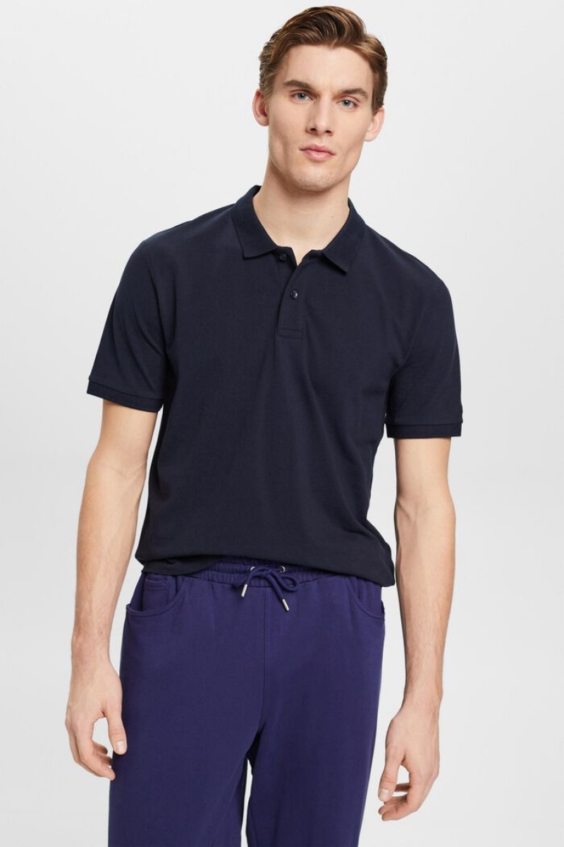 Pánské Polo Triko Esprit Slim Fit Bavlněné Pique Tmavě Blankyt | GKB809672