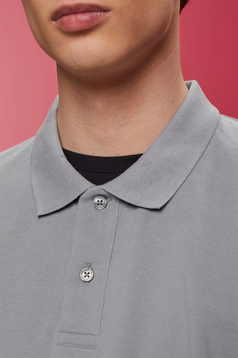 Pánské Polo Triko Esprit Slim Fit Bavlněné Pique Šedé | GLQ657480