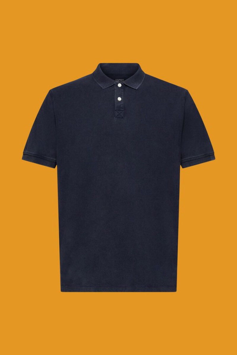 Pánské Polo Triko Esprit Stone-washed Bavlněné Pique Tmavě Blankyt | CMQ360482