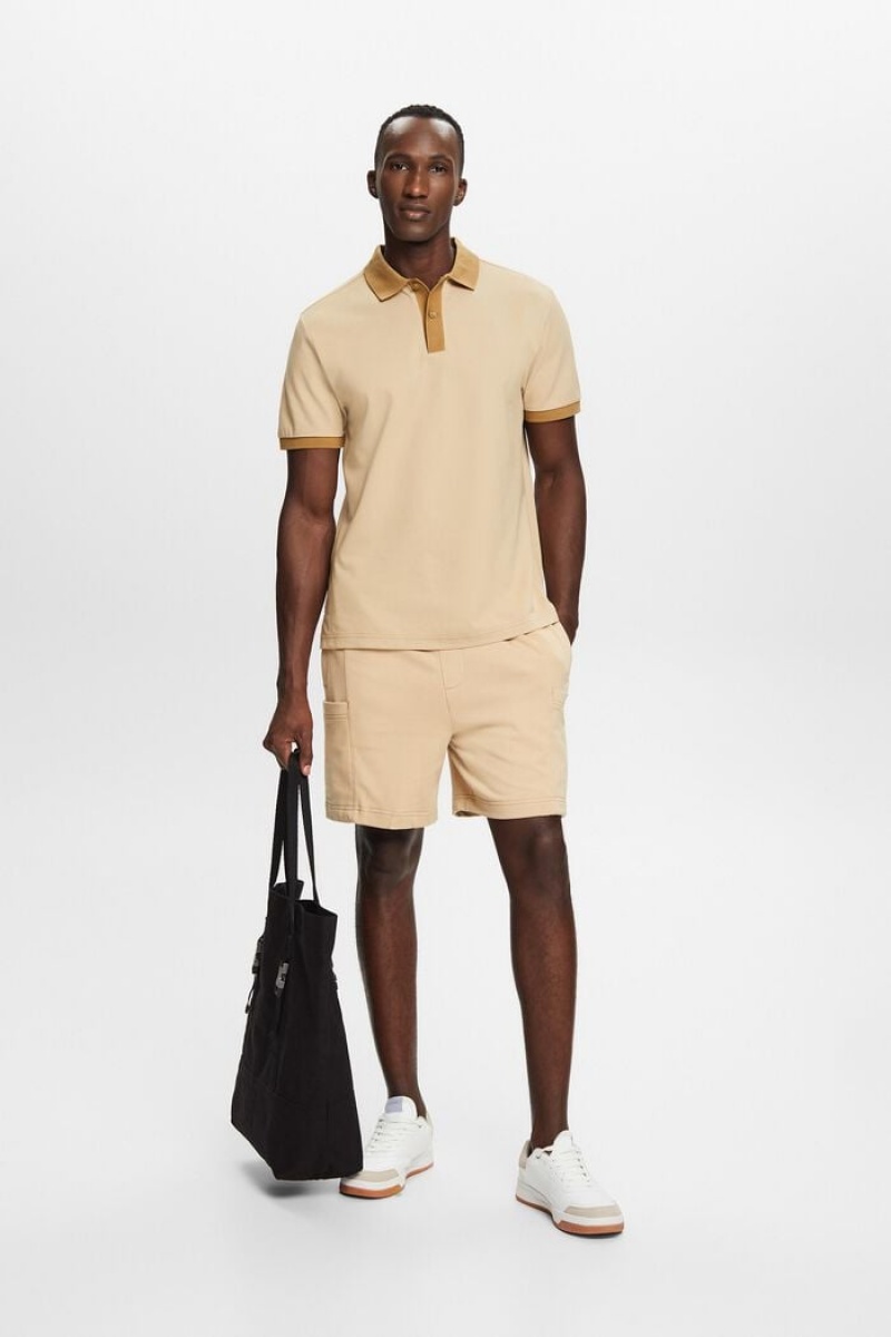 Pánské Polo Triko Esprit Two-tone Piqué Hnědé | OUV043598