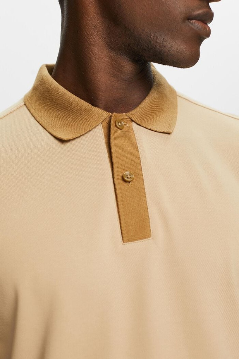 Pánské Polo Triko Esprit Two-tone Piqué Hnědé | OUV043598