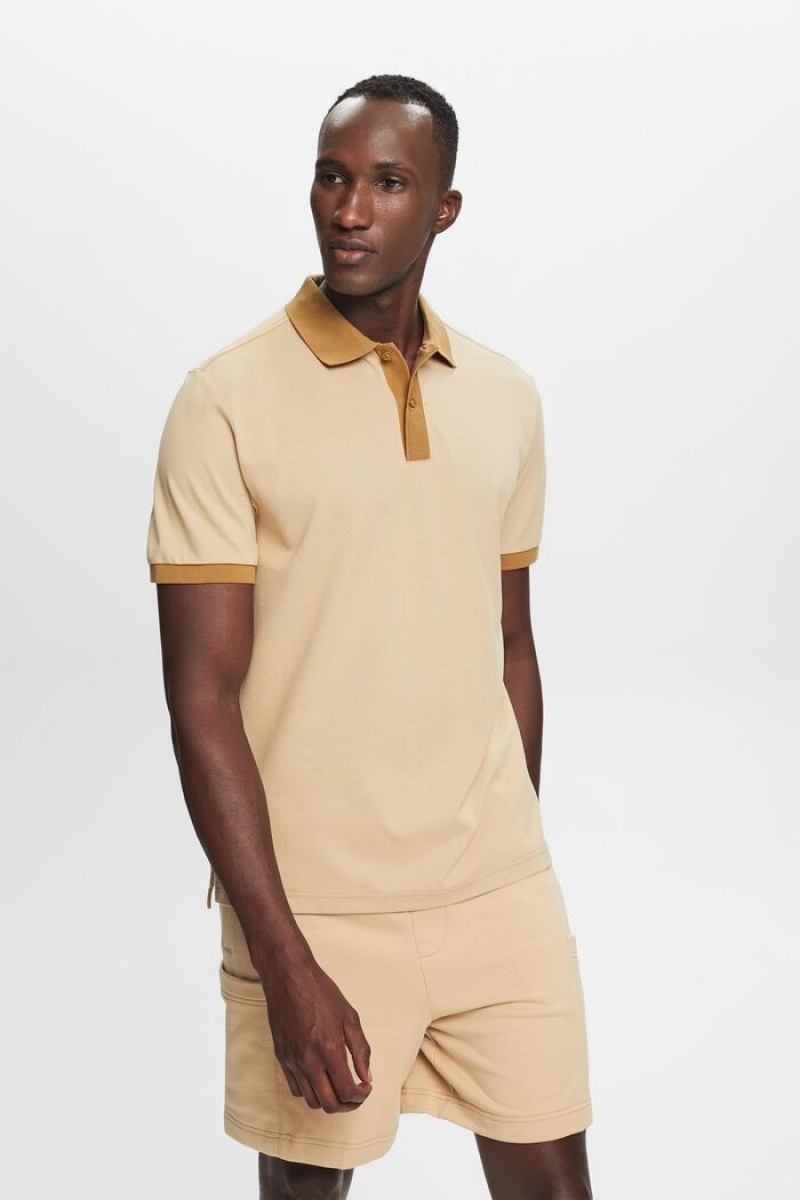 Pánské Polo Triko Esprit Two-tone Piqué Hnědé | OUV043598