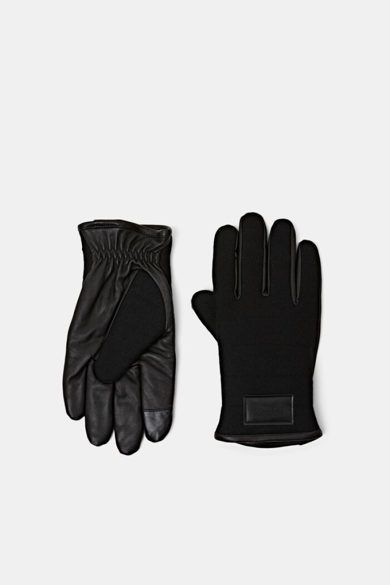 Pánské Rukavice Esprit Vlna Læder Gloves Černé | VBR681937