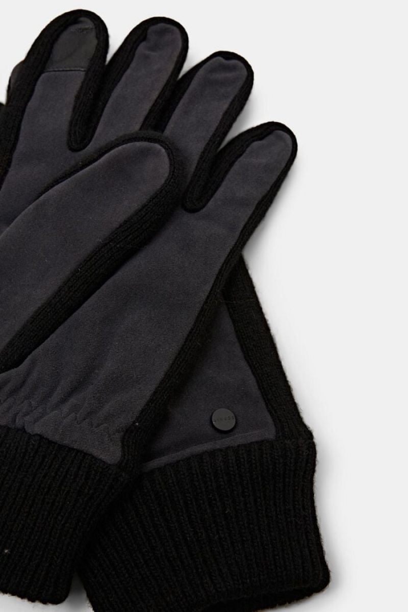 Pánské Rukavice Esprit Vlna Semišové Gloves Tmavě Šedé | BKP458012