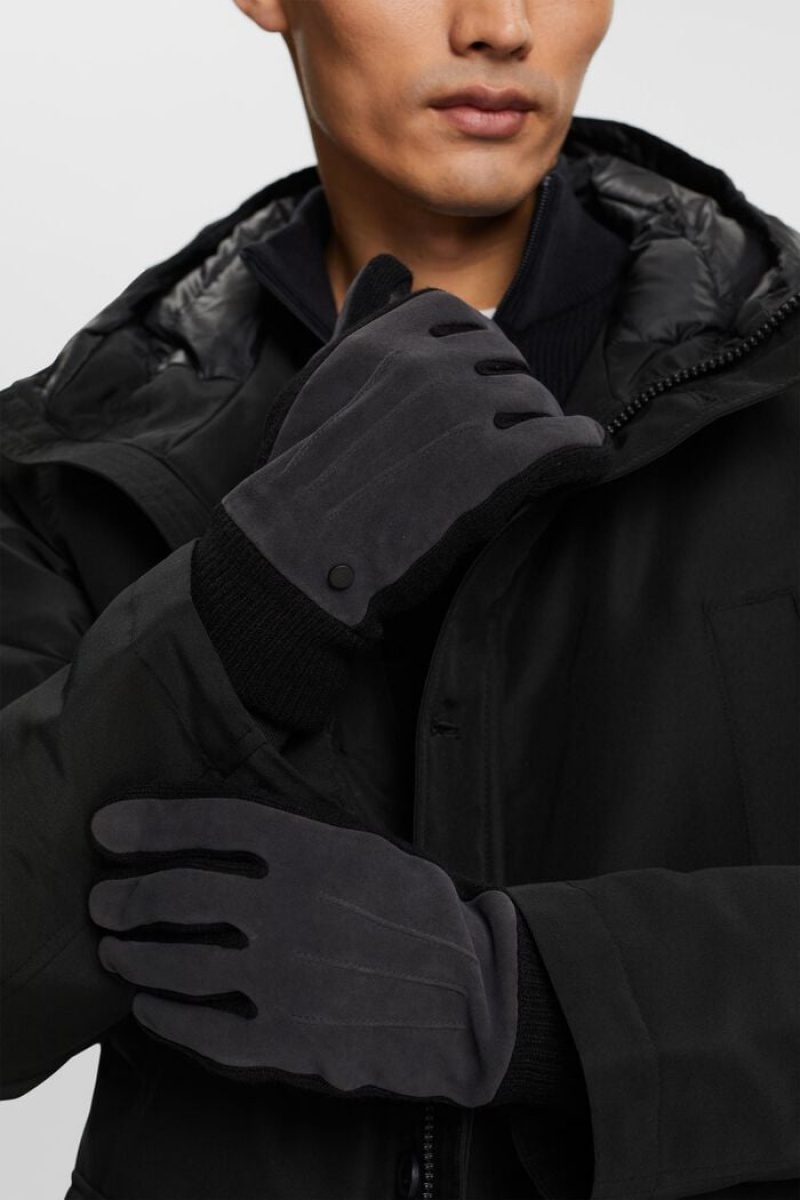 Pánské Rukavice Esprit Vlna Semišové Gloves Tmavě Šedé | BKP458012