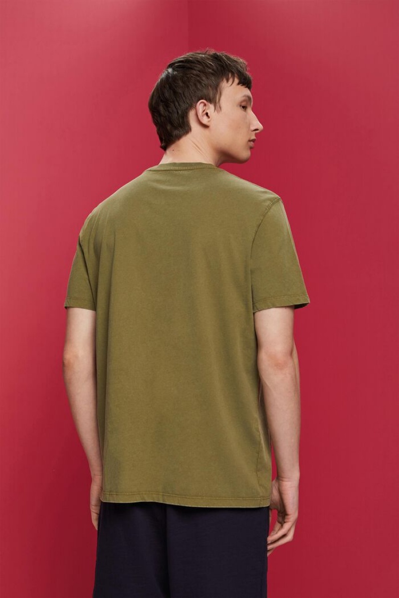 Pánské Tričko Esprit Garment-dyed,100% Bavlněné Olivy Zelené | ECK309651