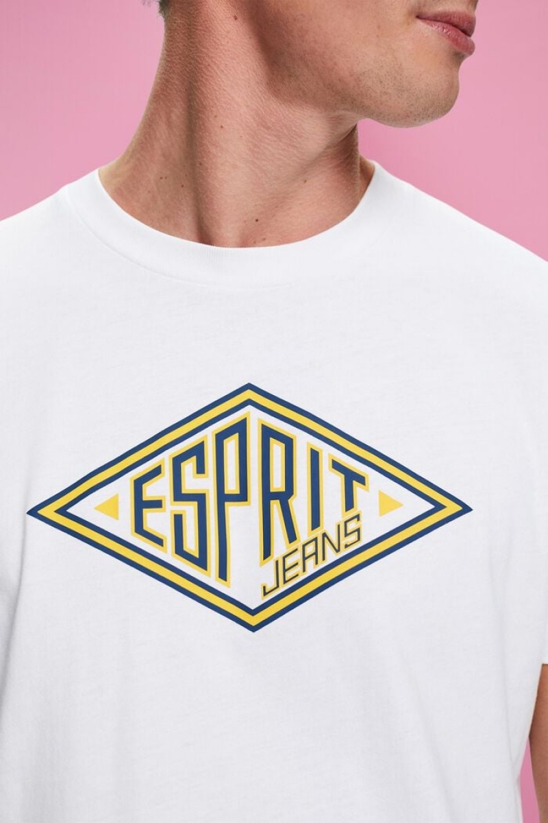 Pánské Tričko Esprit Logo Bavlněné Bílé | ZWV856312