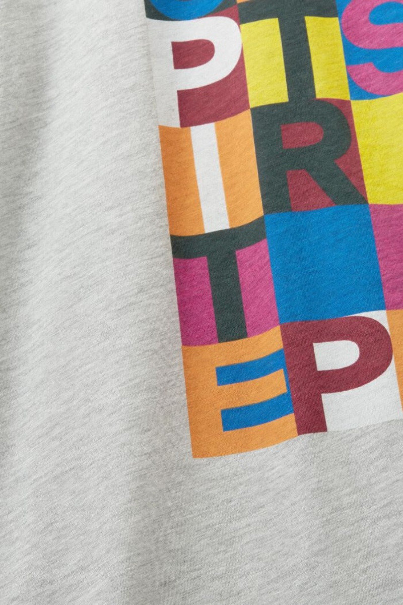 Pánské Tričko Esprit Logo Print,Organic Bavlněné Světle Šedé | ECI051976