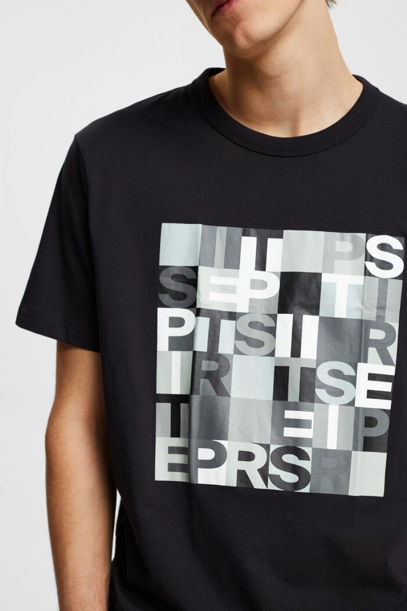 Pánské Tričko Esprit Logo Print,Organic Bavlněné Černé | VEK014583