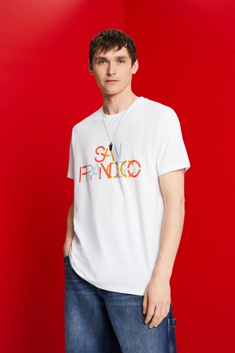 Pánské Tričko Esprit Logo Print Bavlněné Bílé | ZAJ156874