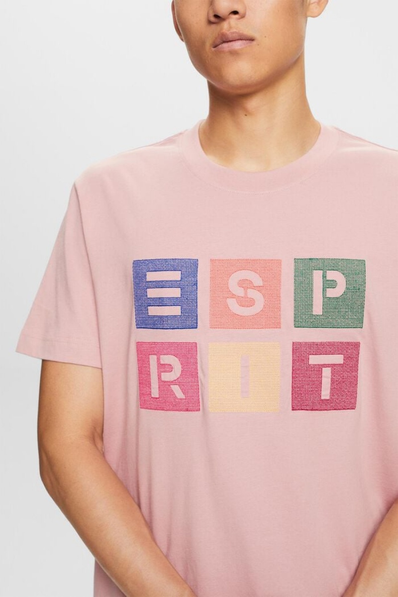 Pánské Tričko Esprit Logo Print Bavlněné Růžové | ZAP427093