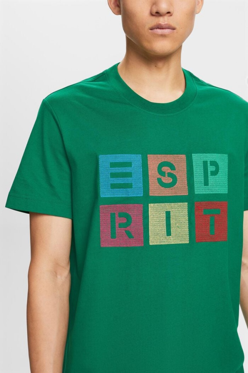 Pánské Tričko Esprit Logo Print Bavlněné Tmavě Zelene | ZEX086473