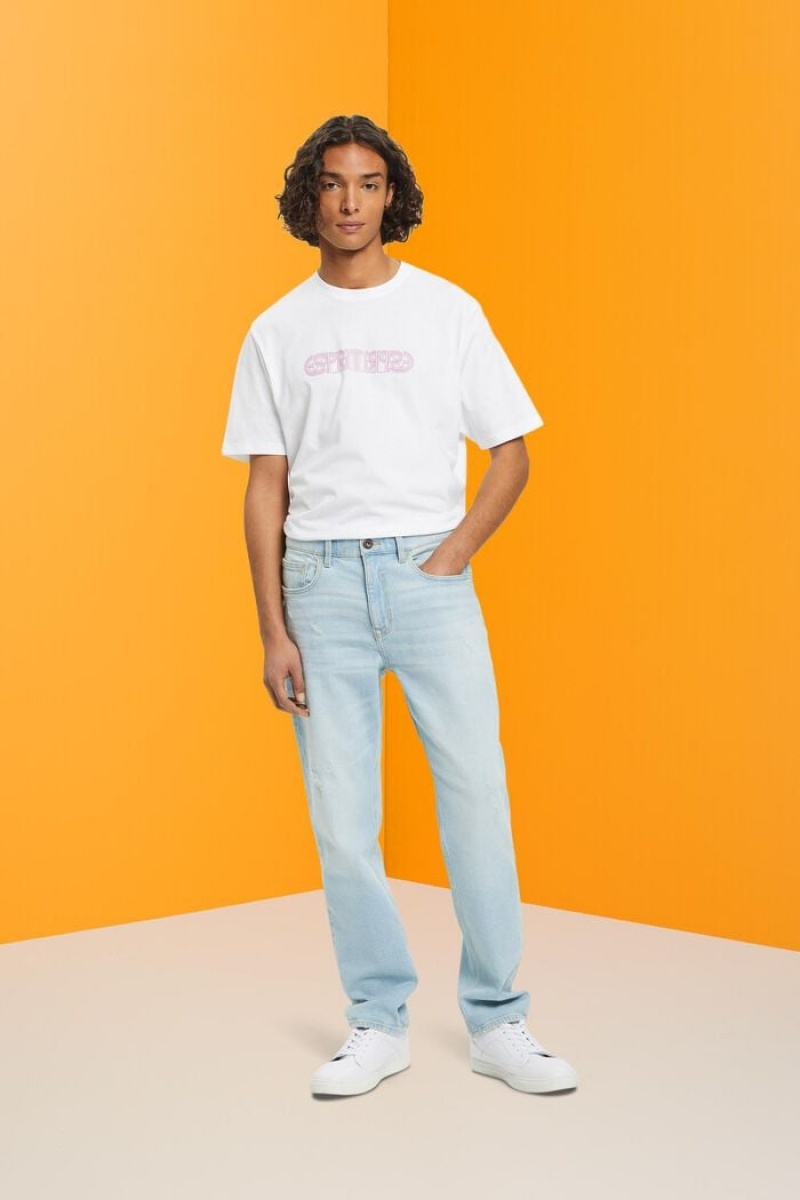 Pánské Tričko Esprit Relaxed Fit With Logo Print Bílé | CNX201975