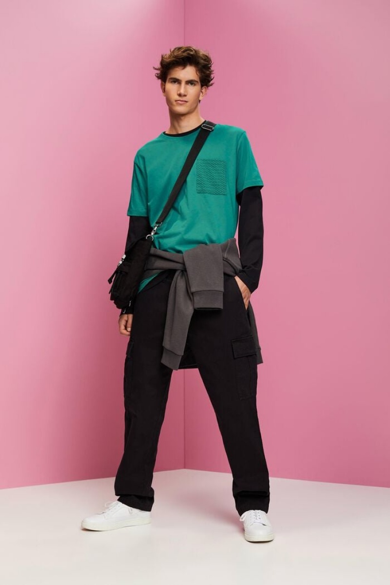 Pánské Tričko Esprit Sustainable Bavlněné With Chest Pocket Tyrkysové Zelene | PNA248153