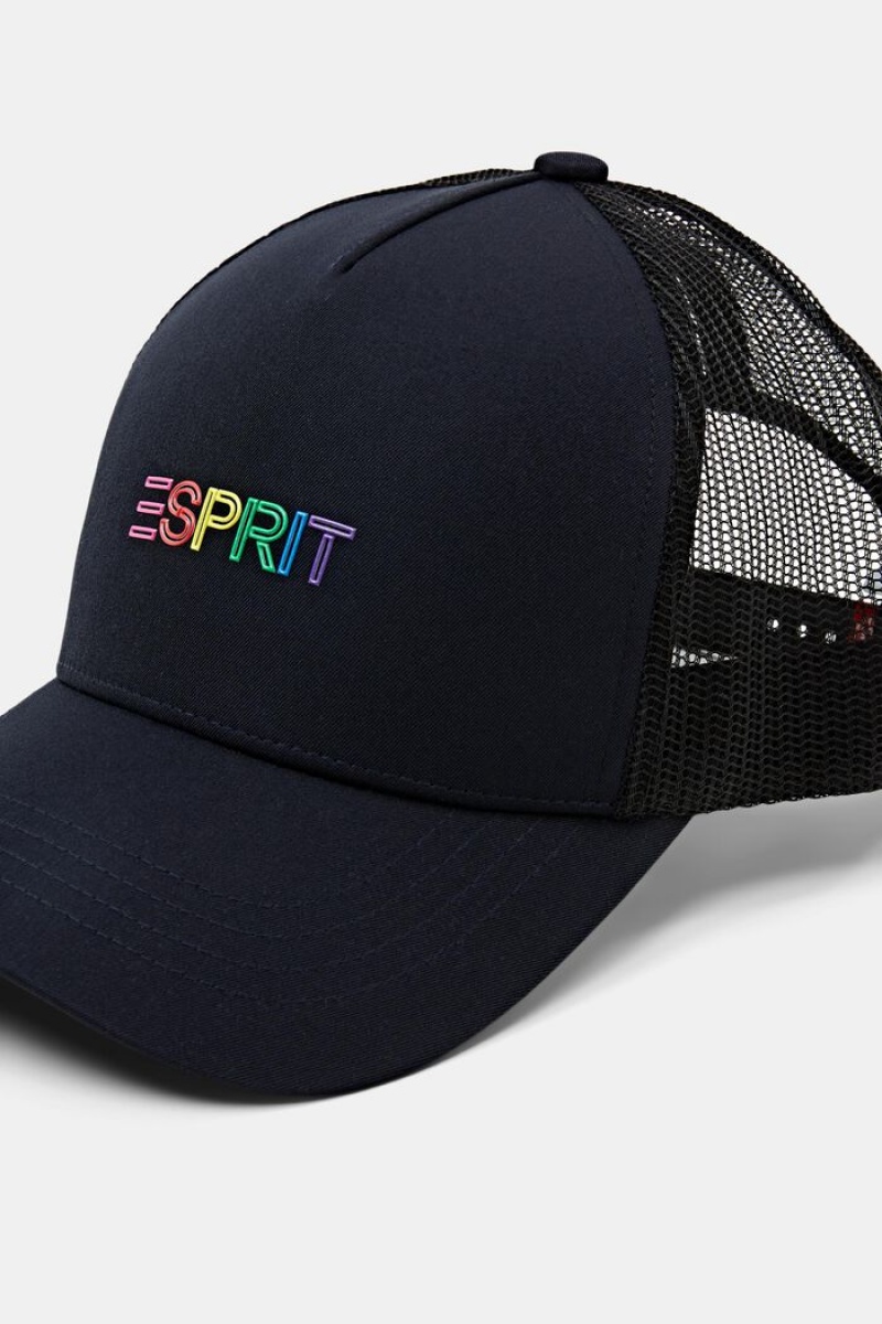 Pánské Čepice Esprit Appliqué Trucker Tmavě Blankyt | MNV857124