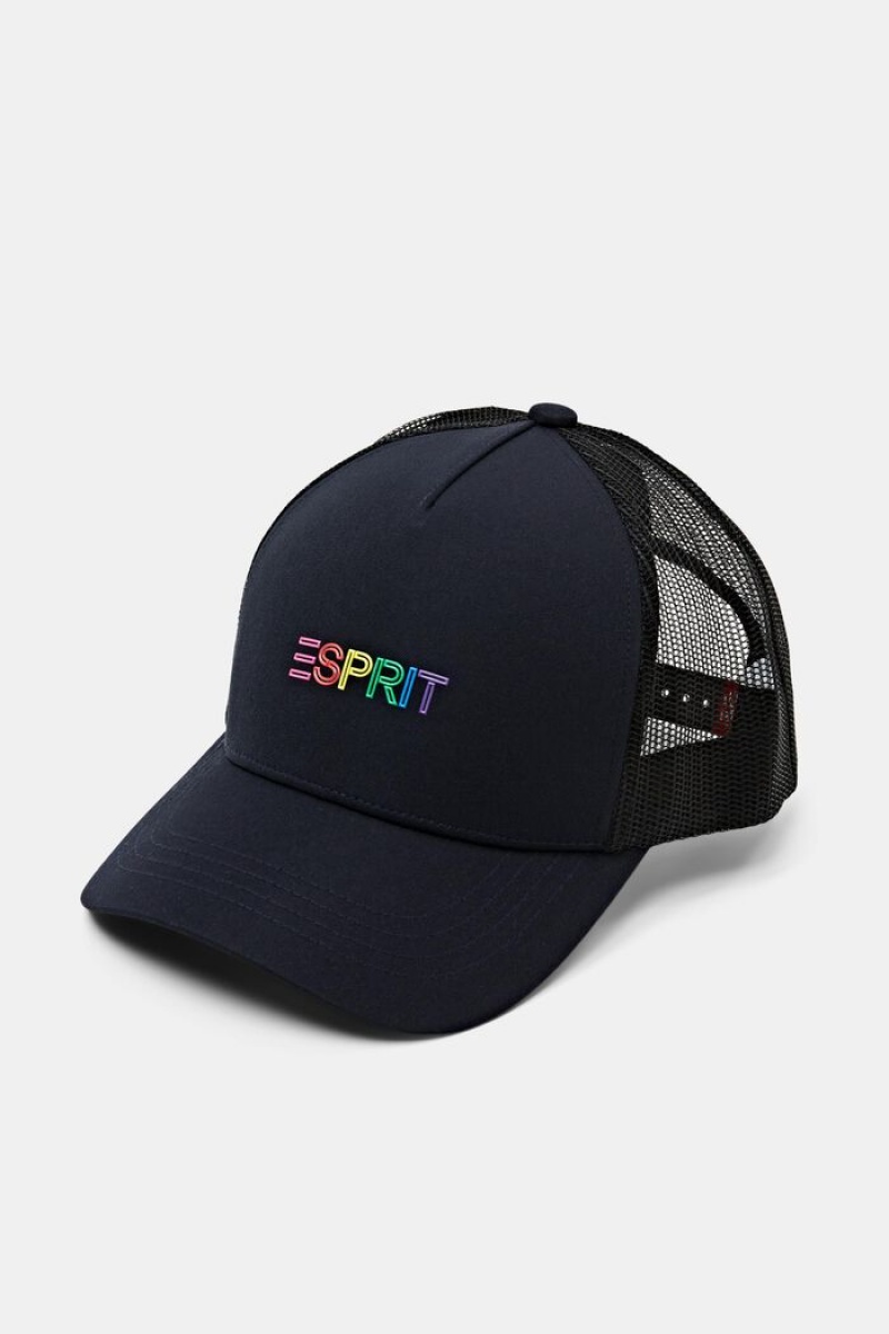 Pánské Čepice Esprit Appliqué Trucker Tmavě Blankyt | MNV857124